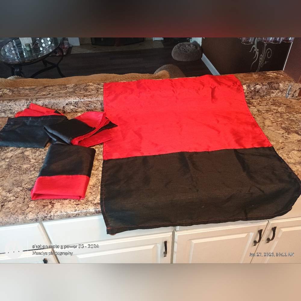 Red and Black Curtain Valance Set Of 4 Black Red